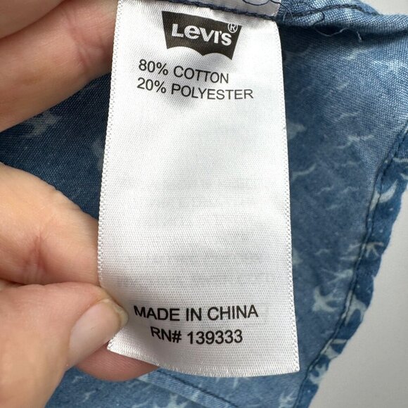 LEVI'S WOMEN'S PRINTED DENIM COLOR BLOCKED ANNIE SHIRT, BLUE BIRD, MEDIUM - Picture 8 of 11